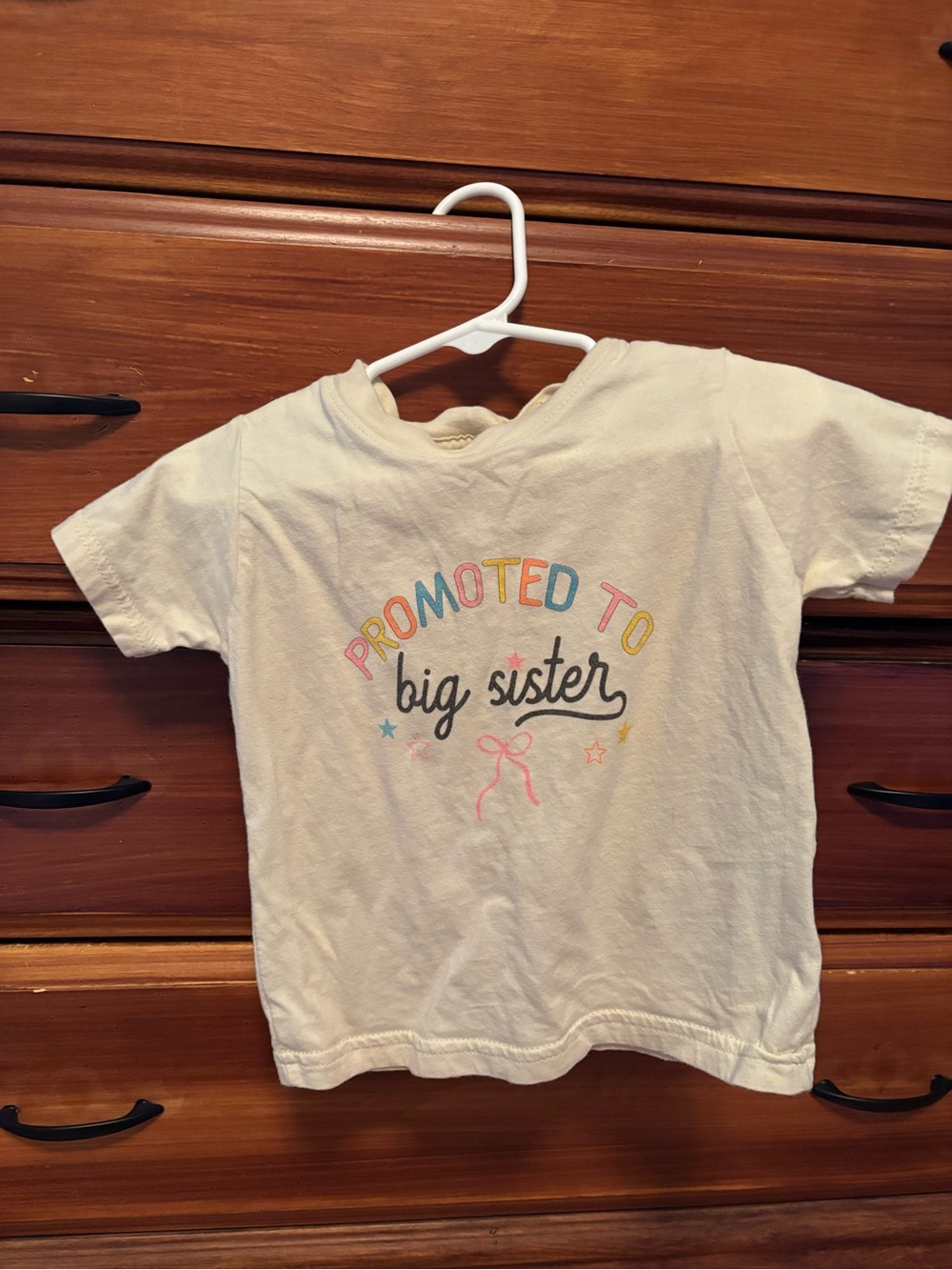 Rabbit Skins White "Promoted to Big Sister" Tee with Pastel Print